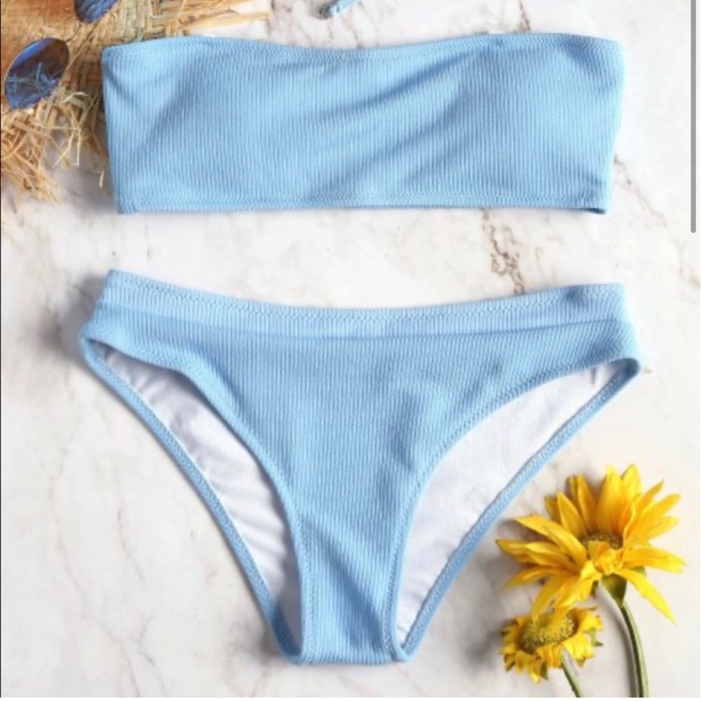 baby blue bandeau bikini set